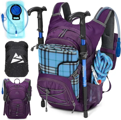 Vista 10 de Mochila de hidratación con bolsa de agua, mochila ligera de senderismo de 18 litros para mujeres y hombres, pequeña bolsa de agua de hidratación