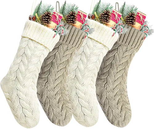 Vista 7 de Medias de Navidad, 18 pulgadas, calcetines de punto trenzado azul para decoración de Navidad, paquete de 4