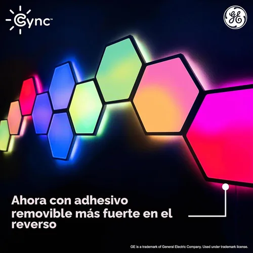 Vista 9 de Cync GE Dynamic Effects - Luces LED hexagonales inteligentes con WiFi que cambian de color, paneles de luz de pared para decoración de habitación