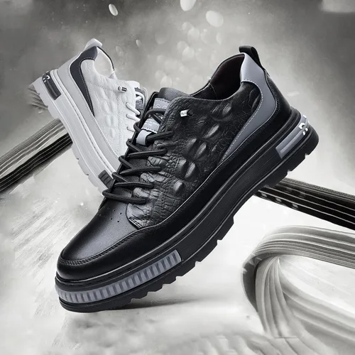 Vista 7 de Zapatos de piel de vaca impermeables con patrón de cocodrilo para hombre, levantamiento de altura, antideslizante, casual, suela suave, Oxford