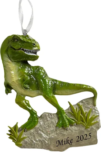 Vista 6 de Adorno de Navidad de dinosaurio 2025 – Recuerdo personalizado de T-Rex para niños – Divertida decoración de vacaciones de animales jurásicos
