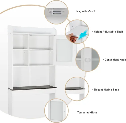 Vista 6 de SUPER DEAL - Mueble de baño de madera con estantes ajustables, uso sobre el inodoro Blanco