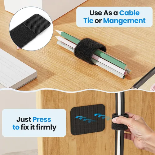 Vista 5 de Gestión de cables debajo del escritorio, 【Capacidad para 15 cables】【Ultra Adhesión】 Correa de cable de gancho y bucle, brida larga ajustable, clip