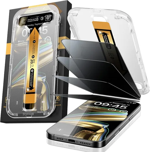 Vista 15 de MRGLAS TOP 9H+ - Paquete de 4 protectores de pantalla de vidrio para iPhone 12 Pro Max, protector de pantalla de privacidad con protector de lente