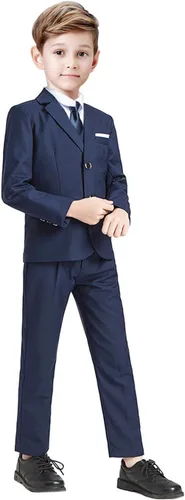 Vista 2 de Boys Suits 5 Pieces Slim Fit Blazer Pants Black Blue Outfit Suit for Wedding Set with Tie