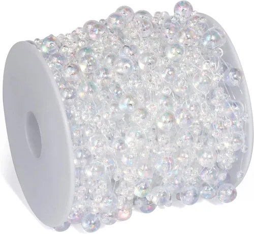 Vista 10 de Cadikez Cadena de 98 pies de cuentas de perlas, rollo de cuentas de perlas de imitación negras de 8 mm y 3 mm a granel para decoración de flores