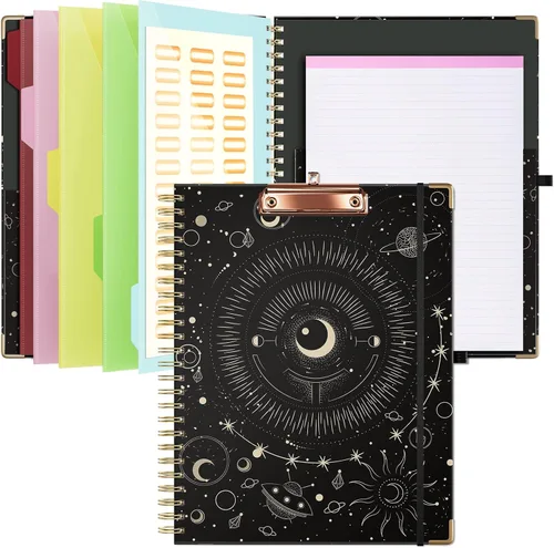 Vista 13 de Ospelelf Portapapeles con almacenamiento de 8.5 x 11, organizador de padfolio, cartera en espiral, tamaño carta con bloc de notas, soporte
