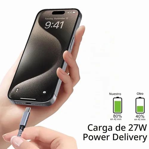 Vista 3 de Cable USB C a USB C iPhone 15 【100W/5A 6.6 pies】Carga rápida tipo C, nailon largo, cable de carga para Samsung Galaxy S24 S23, Note 20/10, Google