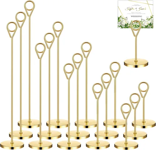 Vista 10 de Faccito 10 soportes extraíbles para números de mesa de 5 tamaños, soporte de tarjeta de metal, nombre, menú, nota, foto clip, soporte de mesa