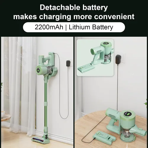 Vista 6 de BUTY BULU - Aspiradora inalámbrica de mano, batería recargable de 2200mAh, 30KPa, aspiradora ligera pequeña, escoba eléctrica, pantalla LED, tiempo