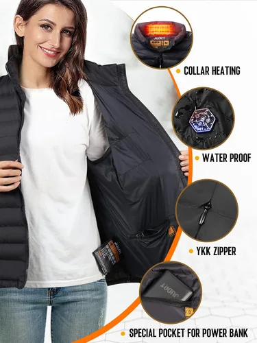 Vista 4 de Chaleco térmico para mujer con batería, ligero, recargable, eléctrico, con 9 paneles de calefacción