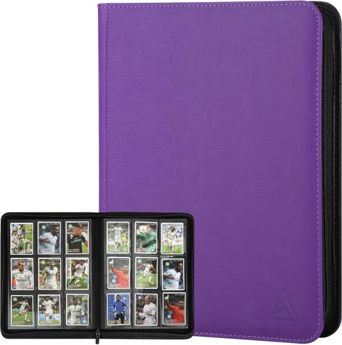 Vista 8 de Carpeta de 9 bolsillos para tarjetas intercambiables, capacidad 540 con cierre de cremallera, protector de tarjetas de piel sintética de doble cara