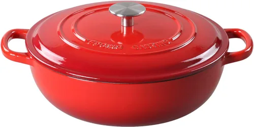 Vista 10 de EDGING CASTING Horno holandés de hierro fundido esmaltado con cazuela poco profunda con doble asa, 3.8 cuartos de galón, azul pavo real