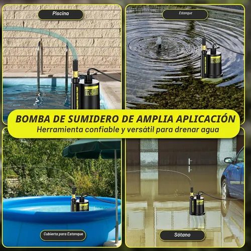 Vista 8 de Bomba de agua sumergible PHLEX PRO 1/2HP, eliminación rápida de agua de 2650 GPH Negro