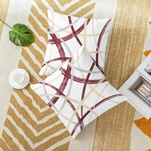 Vista 4 de CaliTime Juego de 2 fundas de almohada decorativas de vellón con líneas geométricas abstractas en forma de arco, para sofá, cama, decoración de casa