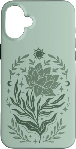 Vista 23 de Sage & Green Flowers Sun Crescent Moon Boho Floral Celestial Case for iPhone 16