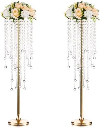 Vista 14 de Jarrones de boda altos Inweder para centros de mesa: dorado, 39.4 pulgadas, 2 piezas Chandelier Crystal Design, Centerpiece Table Decorations