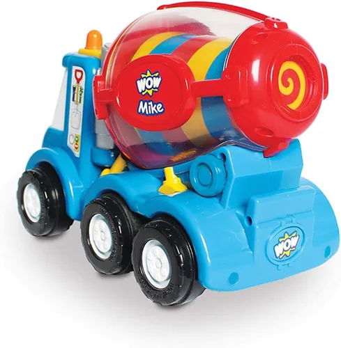 Vista 4 de Wow Toys Mix 'n' Fix Mike - Camión mezclador de cemento de construcción con figura del conductor Alimentado por fricción, sin baterías, juguete