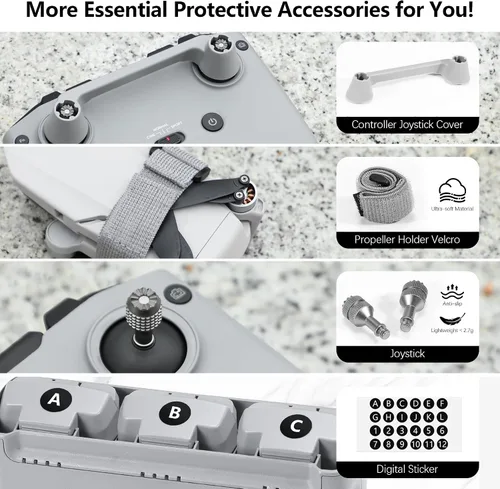 Vista 2 de Estuche de transporte para DJI Mini 4K/Mini 2 SE, bolsa de almacenamiento rígida 5 en 1, incluye 1 par de balancines, protector de joystick, soporte
