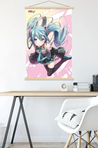 Vista 5 de Trends International Hatsune Miku - Póster de pared con círculos rosados con marco magnético