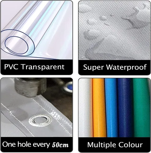 Vista 5 de Panel de lonas transparentes, impermeable, para exteriores, cortinas de PVC resistentes a los rayos UV, resistentes a la intemperie, para patios