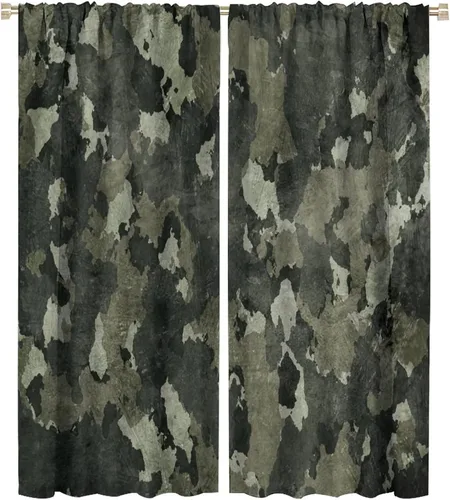 Vista 28 de Cortinas opacas de camuflaje de bosque, animales salvajes, osos, ciervos, alces, con bolsillo para barra, para sala de estar, dormitorio, decoración