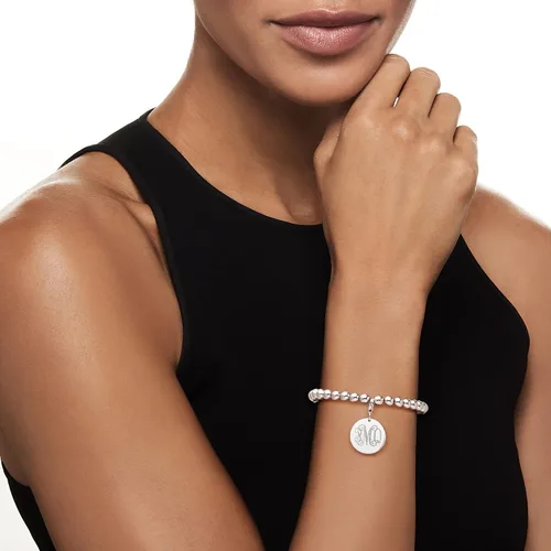 Vista 2 de Ross-Simons Pulsera italiana de plata de ley de 0.236in con dije de disco personalizado, Plata de ley, no conocido