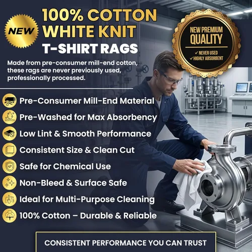 Vista 3 de Trapos de Limpieza Premium de Camisetas Blancas (Bolsa de 1 libra) – Trapos de Algodón Blanco para Limpieza, Teñido, Pintura, Aceite, Grasa