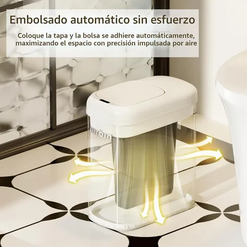 Vista 2 de MRBIN Bolsa de absorción con sensor de movimiento, cubo de basura de baño con tapa y ruedas, cesta de basura automática de 2.6 galones