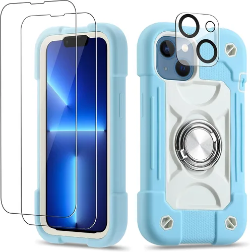 Vista 96 de Funda para iPhone 11 de 6.1 pulgadas con soporte de anillo, con 2 protectores de pantalla de vidrio, resistente a los golpes, resistente a