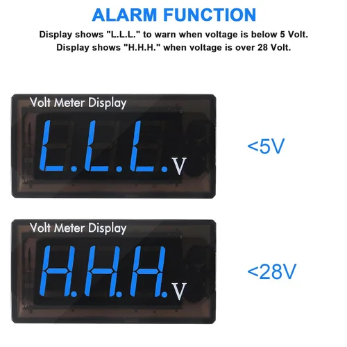 Vista 2 de Voltímetro digital de coche DC de 12 V, pantalla LED, 5-28 V, medidor de voltaje impermeable, medidor de audio para automóvil para motocicleta