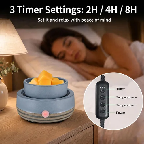 Vista 5 de Calentador de Cera para Velas con Temporizador, Cerámico, Eléctrico, Quemador de Cera de 4-en-1, Regulación de Temperatura, Compatible con Botella