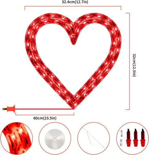 Vista 4 de LAMPHOME Decoración de silueta de ventana para el día de San Valentín con corazón rojo iluminado de 12.7