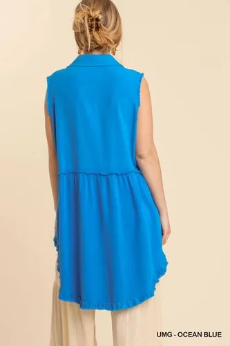 Vista 5 de umgee USA - Blusa tipo túnica sin mangas con dobladillo deshilachado y dobladillo deshilachado para mujer