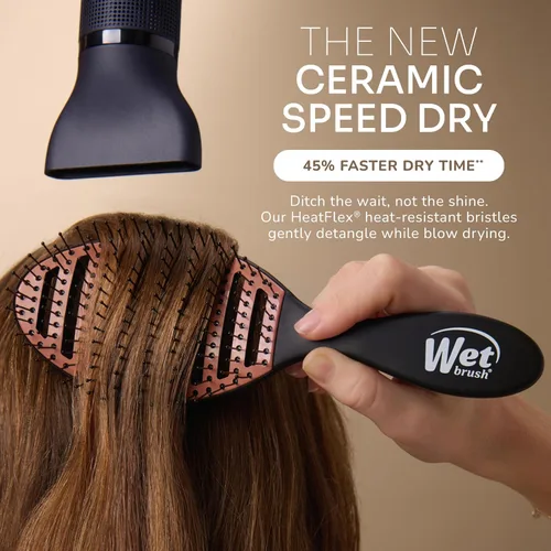 Vista 3 de Wet Brush - Cepillo de cerámica para desenredar en seco, color negro, cepillo ventilado para el cabello