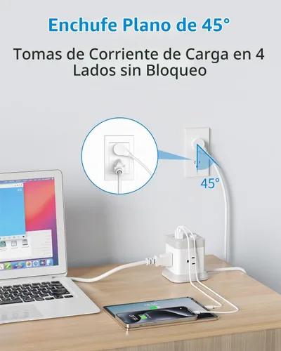 Vista 4 de BEVA Regleta de alimentación con USB - Estación de carga de escritorio con cable de extensión de 5 pies de largo, cubo de regleta con 4 tomas