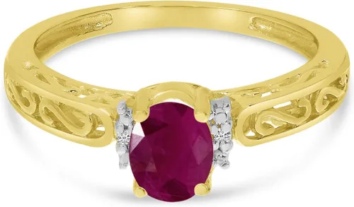 Vista 8 de Direct-Jewelry Anillo de diamantes y rubí ovalado de oro amarillo de 14 k