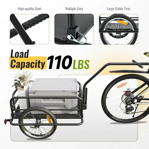 Vista 2 de Kojem Remolque de carga plegable para bicicleta, remolque de bicicleta de almacenamiento resistente, capacidad de 110 libras, carrito de bicicleta