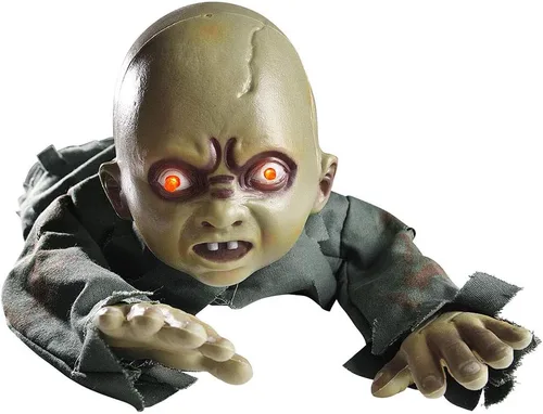 Vista 10 de AW Lápida animada de Halloween de 15 pulgadas y medio esqueleto con bebé gateando de 8 pulgadas