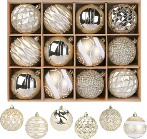 Vista 11 de SHareconn 30 bolas de árbol de Navidad de 2.36 pulgadas, adornos en blanco Blanco y negro