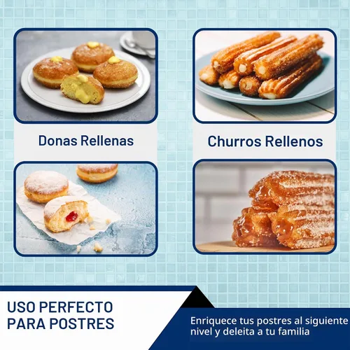 Vista 3 de StarBlue - Relleno de rosquillas Churro – Bolsa de tuberías reutilizable y boquilla con inyector de aguja grande, mejor ajuste con churrera churro