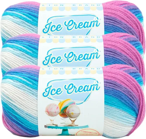 Vista 56 de Lion Brand Yarn, Hilo para Bebé Ice Cream para tejer, ganchillo y manualidades, Baseball Nut, 1 paquete, fibra acrílica colorida de peso DK
