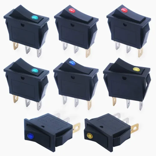 Vista 32 de mxuteuk 5 unids Snap-in AC110/120V Interruptor basculante redondo iluminado Interruptor de alimentación de palanca de barco Luz roja SPST ON-Off 3