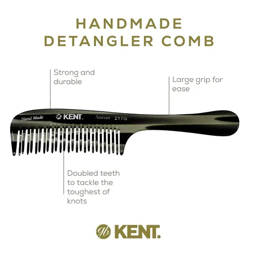 Vista 5 de Kent Peine desenredante grande de grafito negro 21T, dientes anchos para cabello grueso y rizado ondulado. Peine desenredante de cabello largo