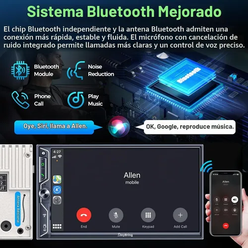 Vista 4 de SJoyBring Estéreo de auto de doble DIN de 7 pulgadas con CarPlay inalámbrico y Android Auto, Bluetooth, enlace de espejo para teléfono, pantalla