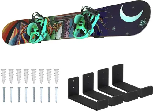 Vista 7 de Mind and Action - Estante de snowboard de aluminio sólido, soporte de pared para esquí, almacenamiento de snowboard para el hogar y el garaje Negro
