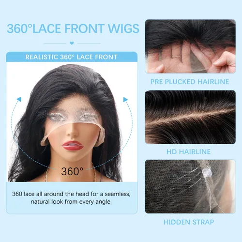 Vista 3 de Pelucas de Encaje Frontal 360 Cabello Humano Densidad 220% Correas Ocultas Ondas del Cuerpo Pelucas de Encaje Frontal HD con Cordón Pelucas