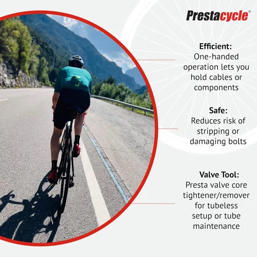 Vista 5 de Prestacycle Prestaratchet GO 5 en 1 Kit de herramientas múltiples para bicicleta, llave de trinquete, palanca de neumáticos, removedor de eslabones
