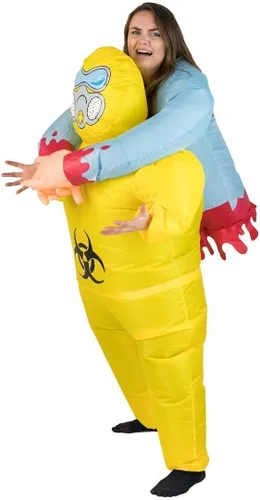 Vista 7 de Disfraz inflable de zombi de peligro amarillo para adultos (talla única)