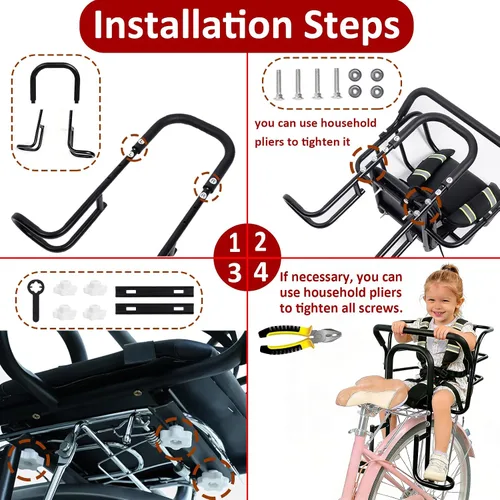 Vista 9 de Asiento trasero de bicicleta para niños, asiento de bicicleta para niños de 18 meses a 8 años, silla de bicicleta para niños de 18 meses a 8 años